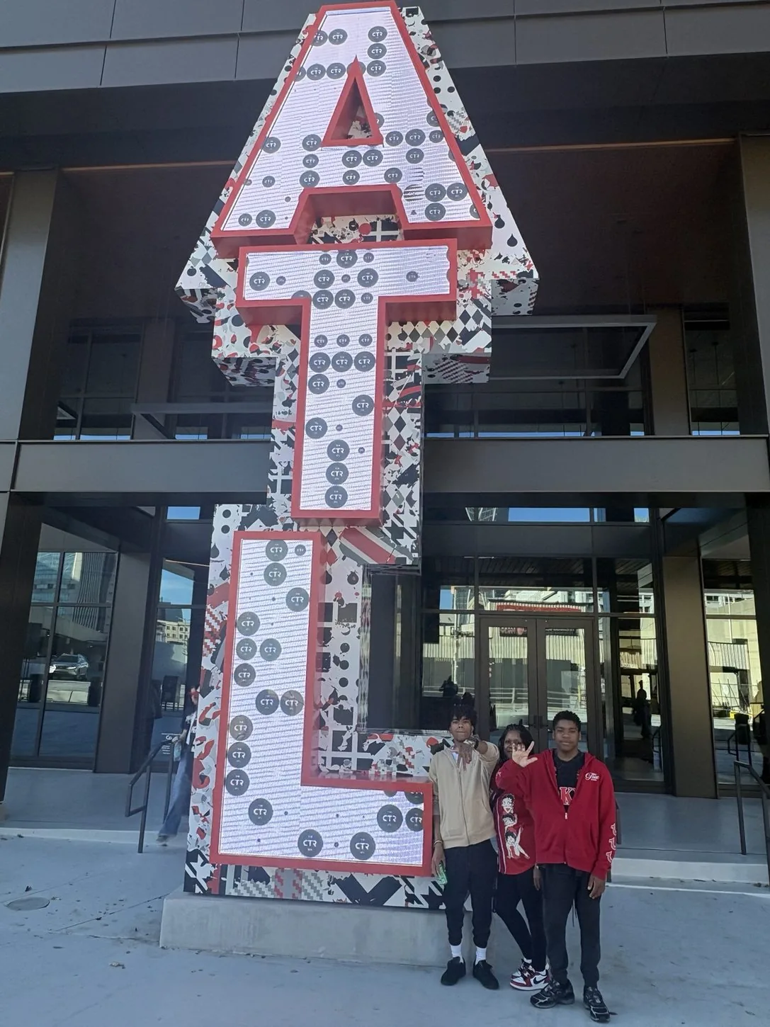 A photo stop outside the arena.